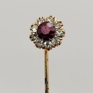 Vintage Elegant Gold Plated White & Red Gemstone Pin